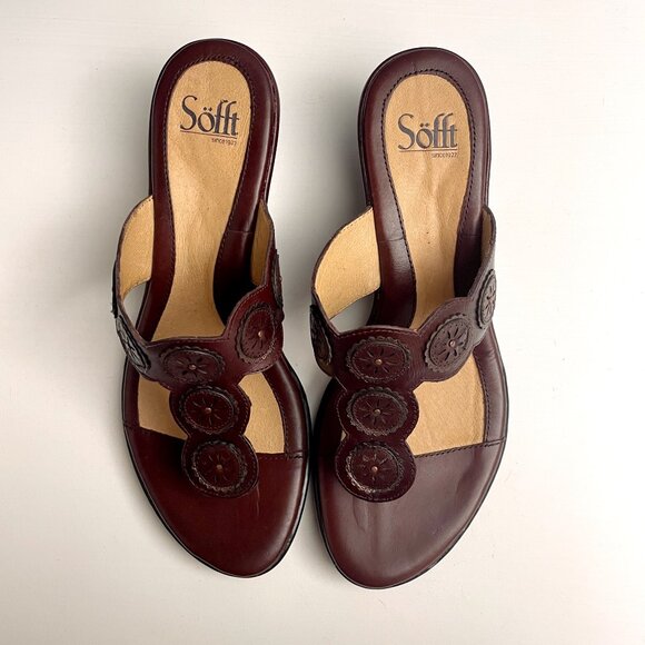 Söfft brown leather wedge sandals size 9M - Picture 2 of 10